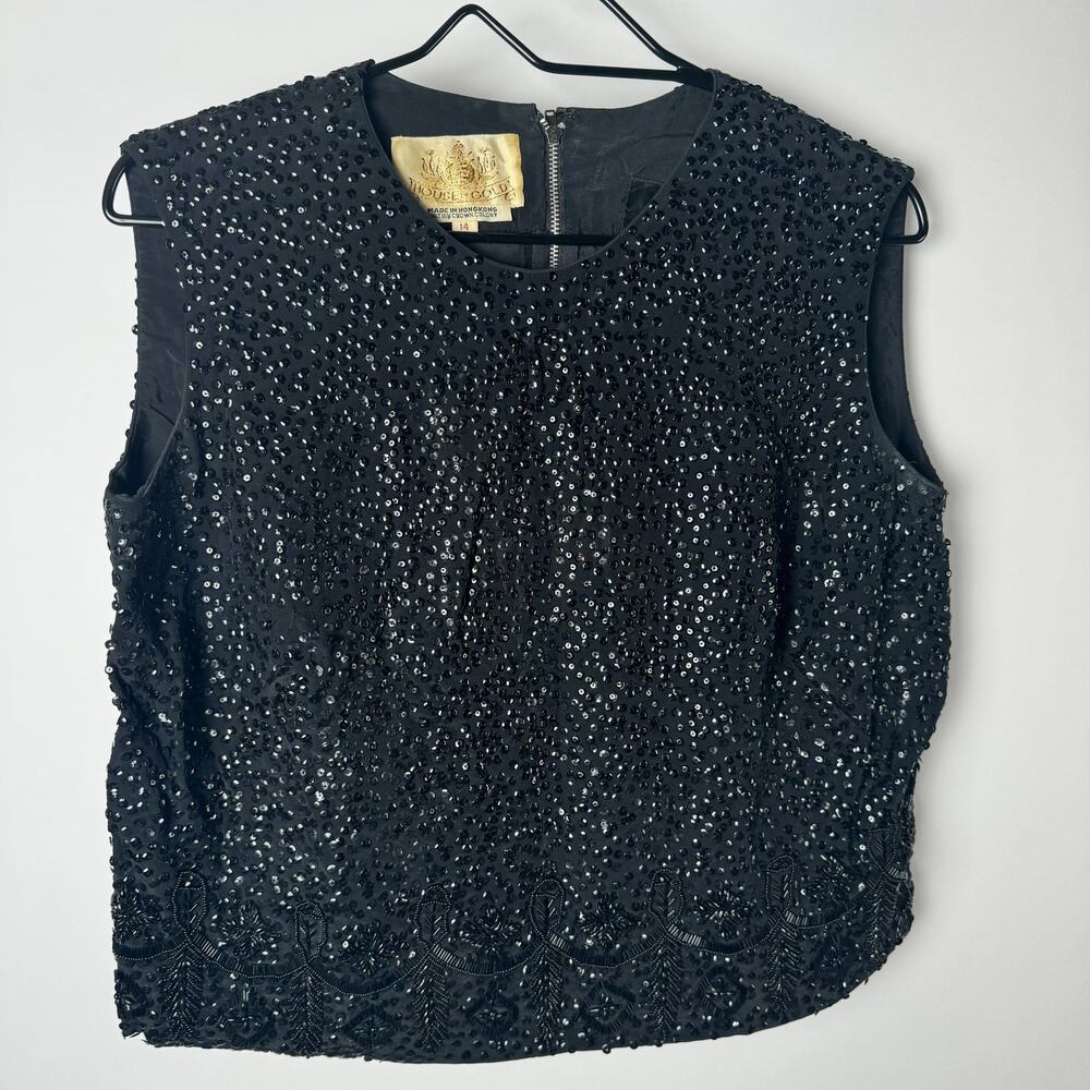 House of Gold Sequin Vintage Top Dressy‎ British Sleeveless Crop Beaded